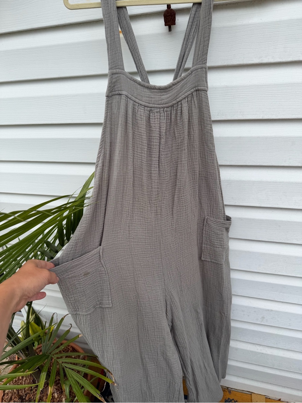Casual Gray Gauze Overalls with Pockets